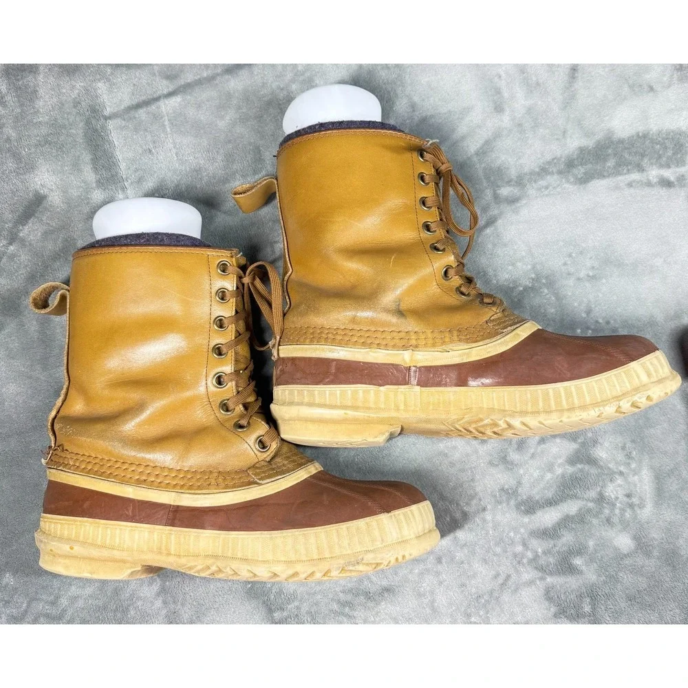Sorel Duck Boots Mens 10.5 Tan Leather Rubber Snow Winter Lace Up